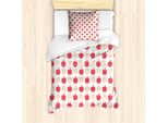 Abakuhaus Set Copripiumino Per Letto Singolo, Frutta Bicolore Simmetrica, Antiacaro, Adatto A Chi Soffre Di Allergie, Con Federa, 135 Cm X 200 Cm - 80 X 80 Cm, Champagne Scuro Corallo