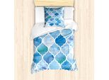 Abakuhaus Set Copripiumino Per Letto Singolo, Acquerello, Motivo Astratto Marocchino, Antiacaro, Adatto A Chi Soffre Di Allergie, Con Federa, 135 Cm X 200 Cm - 80 X 80 Cm, Blu Baby Blue