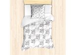 Set Copripiumino Naturale Abakuhaus Per Letti Singoli, Monotono Con Rami Fogliati, Antiacaro, Adatto A Chi Soffre Di Allergie, Con Federa, 135 Cm X 200 Cm - 80 X 80 Cm, Viola Scuro Grigio Bianco
