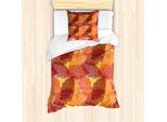 Abakuhaus Set Copripiumino Per Letti Singoli, Motivo Foglie Dettagliato, Antiacaro, Adatto A Chi Soffre Di Allergie, Con Federa, 135 Cm X 200 Cm - 80 X 80 Cm, Arancione Vermiglio