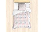 Abakuhaus Set Copripiumino Per Letto Singolo, Motivo Con Uccelli E Mosche, Antiacaro, Adatto A Chi Soffre Di Allergie, Con Federa, 135 Cm X 200 Cm - 80 X 80 Cm, Rosa Pallido E Verde Acqua Pallido