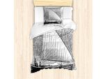 Abakuhaus Set Copripiumino Avventura Per Letti Singoli, Monochrome Lateen Rig, Antiacaro, Adatto A Chi Soffre Di Allergie, Con Federa, 135 Cm X 200 Cm - 80 X 80 Cm, Grigio Antracite Bianco