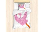 Abakuhaus Set Copripiumino Arancione E Rosa Per Letti Singoli, Fenicotteri Esotici, Antiacaro, Adatto A Chi Soffre Di Allergie, Con Federa, 135 Cm X 200 Cm - 80 X 80 Cm, Arancione Rosa