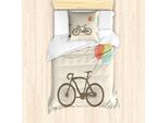 Abakuhaus Bike Party Set Copripiumino Per Letti Singoli, Biciclette E Palloncini, Antiacaro, Adatto A Chi Soffre Di Allergie, Con Federa, 135 Cm X 200 Cm - 80 X 80 Cm, Champagne Multicolor