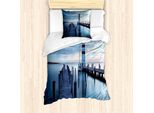 Abakuhaus Set Copripiumino Marittimo Per Letti Singoli, Faro Sul Mare All'alba, Antiacaro, Adatto A Chi Soffre Di Allergie, Con Federa, 135 Cm X 200 Cm - 80 X 80 Cm, Marrone Scuro-Ardesia-Blu