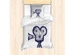 Abakuhaus Set Copripiumino Per Letti Singoli, Proiettore Sketch, Antiacaro, Adatto A Chi Soffre Di Allergie, Con Federa, 135 Cm X 200 Cm - 80 X 80 Cm, Viola, Blu, Grigio