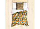 Set Copripiumino Abakuhaus, Con Motivi Di Procioni Vestiti E Fiori Colorati Su Sfondo Patchwork, 135 X 200 Cm + 80 X 80 Cm, Arancione E Multicolore