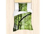 Abakuhaus Set Copripiumino Per Letti Singoli, Cascata Nella Giungla, Antiacaro, Adatto A Chi Soffre Di Allergie, Con Federa, 135 Cm X 200 Cm - 80 X 80 Cm, Verde Marrone