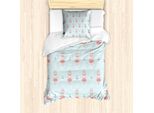 Set Copripiumino Abakuhaus Marine Per Letti Singoli, Coniglietti Su Strisce Oceaniche, Antiacaro, Adatto A Chi Soffre Di Allergie, Con Federa, 135 Cm X 200 Cm - 80 X 80 Cm, Pale Blue Coral