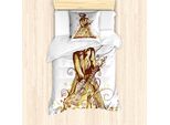 Abakuhaus Set Copripiumino Per Letti Singoli, Silhouette Di Musicisti Floreali, Antiacaro, Adatto A Chi Soffre Di Allergie, Con Federa, 135 Cm X 200 Cm - 80 X 80 Cm, Rosso-Marrone Senape