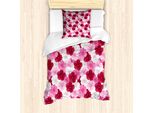 Abakuhaus Set Copripiumino Per Letti Singoli, Blossom Malva Flower, Antiacaro, Adatto A Chi Soffre Di Allergie, Con Federa, 135 Cm X 200 Cm - 80 X 80 Cm, Rosa Lampone Bianco