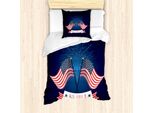Abakuhaus 4 Luglio Set Copripiumino, Tema Giorno Dell'indipendenza Americana Bandiere E Fuochi D'artificio, Illustrazione, 135 X 200 Cm + 80 X 80 Cm, Indaco E Multicolore