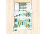 Abakuhaus Set Copripiumino Geometrico Per Letti Singoli, Rombi Moderni Elaborati, Antiacaro, Adatto A Chi Soffre Di Allergie, Con Federa, 135 Cm X 200 Cm - 80 X 80 Cm, Verde Mare Arancione Bianco