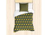Abakuhaus Set Copripiumino Per Letto Singolo, Crisantemo Giallo, Antiacaro, Adatto A Chi Soffre Di Allergie, Con Federa, 135 Cm X 200 Cm - 80 X 80 Cm, Grigio Antracite Arancione