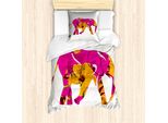 Abakuhaus Set Copripiumino Esotico Per Letti Singoli, Elefante Tra Fiori Tropicali, Antiacaro, Adatto A Chi Soffre Di Allergie, Con Federa, 135 Cm X 200 Cm - 80 X 80 Cm, Giallo Magenta