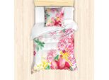 Abakuhaus Set Copripiumino Per Letti Singoli, Fiori E Pois, Antiacaro, Adatto A Chi Soffre Di Allergie, Con Federa, 135 Cm X 200 Cm - 80 X 80 Cm, Rosa Pastello-Senape