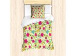 Abakuhaus Set Copripiumino Per Letto Singolo, Farfalle, Fiori E Foglie, Antiacaro, Adatto A Chi Soffre Di Allergie, Con Federa, 135 Cm X 200 Cm - 80 X 80 Cm, Avorio Multicolore