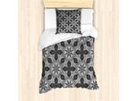 Abakuhaus Set Copripiumino Astratto Per Letti Singoli, Motivi Floreali Geometrici Tratteggiati, Antiacaro E Anallergico, Con Federa, 135 Cm X 200 Cm - 80 X 80 Cm, Grigio Antracite E Bianco
