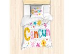 Abakuhaus Cacun Set Copripiumino Per Letti Singoli, Fiori Colorati Calligrafia, Antiacaro, Adatto A Chi Soffre Di Allergie, Con Federa, 135 Cm X 200 Cm - 80 X 80 Cm, Bianco Multicolore
