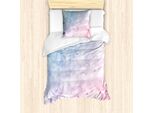 Set Copripiumino In Marmo Abakuhaus, Tonalità Pastello, Nuvoloso, Sfumato, Con Crepe, Design Shabby Chic Antico, 135 X 200 Cm + 80 X 80 Cm, Azzurro Pallido Rosa Baby