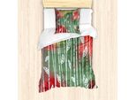Abakuhaus Set Copripiumino Per Letto Singolo, Foglie Doodle Esotiche, Antiacaro, Adatto A Chi Soffre Di Allergie, Con Federa, 135 Cm X 200 Cm - 80 X 80 Cm, Verde Giada-Giallo-Rosso