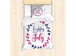 Abakuhaus 4 Luglio Set Copripiumino Per Letti Singoli, Scritta Inner Circle, Antiacaro, Adatto A Chi Soffre Di Allergie, Con Federa, 135 Cm X 200 Cm - 80 X 80 Cm, Bianco Magenta E Quarzo