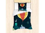 Abakuhaus Set Copripiumino Per Letti Singoli, Mongolfiera E Animali, Antiacaro, Adatto A Chi Soffre Di Allergie, Con Federa, 135 Cm X 200 Cm - 80 X 80 Cm, Verde Scuro Multicolore