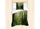 Set Copripiumino Abakuhaus, Stampa Tropicale Esotica Nebbia Giungla Nella Foresta Pluviale Clima Asiatico, 135 X 200 Cm + 80 X 80 Cm, Verde Marrone
