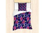 Set Copripiumino Abakuhaus Per Letti Singoli, Tropicana Orchidee Hawaii, Antiacaro, Adatto A Chi Soffre Di Allergie, Con Federa, 135 Cm X 200 Cm - 80 X 80 Cm, Violet Magenta Indigo