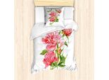Set Copripiumino Abakuhaus Per Letti Singoli, Bouquet Di Peonie Rosa, Antiacaro, Adatto A Chi Soffre Di Allergie, Con Federa, 135 Cm X 200 Cm - 80 X 80 Cm, Rosa-Verde