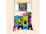Set Copripiumino Abakuhaus Halloween Per Letti Singoli, Quadrati Colorati Horror, Antiacaro, Adatto A Chi Soffre Di Allergie, Con Federa, 135 Cm X 200 Cm - 80 X 80 Cm, Multicolore