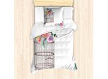 Set Copripiumino Per Letto Singolo Abakuhaus Aquarell, Sketch Bird Cage, Antiacaro, Adatto A Chi Soffre Di Allergie, Con Federa, 135 Cm X 200 Cm - 80 X 80 Cm, Marrone Multicolore
