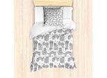 Set Copripiumino Abakuhaus, Graziosi Gattini Decorativi Con Motivi Etnici Tribali, Motivi Floreali, Disegni Di Animali, 135 X 200 Cm + 80 X 80 Cm, Bianco E Nero