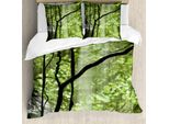 Set Copripiumino Abakuhaus Rainforest, Vista Giungla Cascata Rocce Alberi Bellezza Naturale Atmosfera Selvaggia, 155 X 220 Cm + 80 X 80 Cm, Verde Marrone