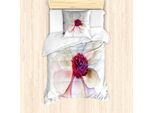 Abakuhaus Set Copripiumino Per Letto Singolo, Acquerello, Motivo Floreale, Antiacaro, Adatto A Chi Soffre Di Allergie, Con Federa, 135 Cm X 200 Cm - 80 X 80 Cm, Fucsia-Crema
