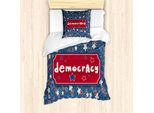 Abakuhaus 4 Luglio Set Copripiumino Per Letti Singoli, Scritta "Demokratie"" (Democrazia), Antiacaro, Adatto A Chi Soffre Di Allergie, Con Federa, 135 Cm X 200 Cm - 80 X 80 Cm, Blu Rubino Cielo Notturno"