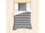 Abakuhaus Set Copripiumino Azteco Per Letti Singoli, Forme Geometriche Monocromatiche, Antiacaro E Anallergico Con Federa, 135 Cm X 200 Cm - 80 X 80 Cm, Grigio Antracite E Bianco