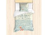 Abakuhaus Set Copripiumino Per Letto Singolo, Uccelli E Onde Messaggio, Antiacaro Adatto A Chi Soffre Di Allergie Con Federa, 135 Cm X 200 Cm - 80 X 80 Cm, Blu Vermiglio Beige