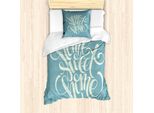 Abakuhaus Set Copripiumino Per Letto Singolo, Grunge Letters, Antiacaro, Adatto A Chi Soffre Di Allergie, Con Federa, 135 Cm X 200 Cm - 80 X 80 Cm, Blu-Grigio Beige