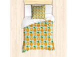 Abakuhaus Set Copripiumino Arancione Per Letti Singoli, Frutta Tagliata A Metà Con Vitamina C, Antiacaro, Adatto A Chi Soffre Di Allergie, Con Federa, 135 Cm X 200 Cm - 80 X 80 Cm, Azzurro Pallido E Arancione