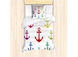 Abakuhaus Set Copripiumino Anker, Icone Colorate Con Motivo Circolare A Tema Marittimo, Barca A Vela, 135 X 200 Cm + 80 X 80 Cm, Multicolore