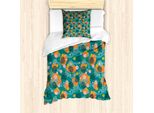 Abakuhaus Set Copripiumino Tropicale Per Letti Singoli, Foglie Di Monstera Astratte, Antiacaro, Adatto A Chi Soffre Di Allergie, Con Federa, 135 Cm X 200 Cm - 80 X 80 Cm, Teal Marigold