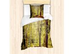 Abakuhaus Set Copripiumino Per Letti Singoli, Natur Ruhe Frieden, Antiacaro, Adatto A Chi Soffre Di Allergie, Con Federa, 135 Cm X 200 Cm - 80 X 80 Cm, Verde Marrone