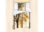 Abakuhaus Set Copripiumino Autunnale Per Letti Singoli, Rami Spogli E Foglie Autunnali, Antiacaro, Adatto A Chi Soffre Di Allergie, Con Federa, 135 Cm X 200 Cm - 80 X 80 Cm, Tortora Arancione