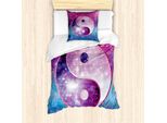 Abakuhaus Set Copripiumino Yin E Yang, Circular Su Sfondo Astratto Colorato Galactic Look Starry, 135 X 200 Cm + 80 X 80 Cm, Multicolore