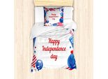 Abakuhaus 4 Luglio Set Copripiumino Per Letti Singoli, Tema Festa Nazionale, Antiacaro, Adatto A Chi Soffre Di Allergie, Con Federa, 135 Cm X 200 Cm - 80 X 80 Cm, Bianco E Multicolore