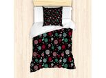 Abakuhaus Set Copripiumino Per Letto Singolo, Silhouette Di Crisantemi, Antiacaro, Adatto A Chi Soffre Di Allergie, Con Federa, 135 Cm X 200 Cm - 80 X 80 Cm, Multicolore Grigio Antracite