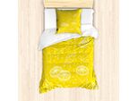 Abakuhaus Set Copripiumino Giallo E Bianco Per Letti Singoli, Juicy Zitronen, Antiacaro, Adatto A Chi Soffre Di Allergie, Con Federa, 135 Cm X 200 Cm - 80 X 80 Cm, Giallo Bianco