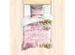 Abakuhaus Set Copripiumino Per Letto Singolo, Delicato Motivo Floreale Acquoso, Antiacaro, Adatto A Chi Soffre Di Allergie, Con Federa, 135 Cm X 200 Cm - 80 X 80 Cm, Rosa Pallido E Verde Felce
