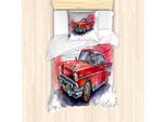 Abakuhaus Set Copripiumino Per Letto Singolo, Auto Vintage Retrò, Antiacaro, Adatto A Chi Soffre Di Allergie, Con Federa, 135 Cm X 200 Cm - 80 X 80 Cm, Rosso Grigio Scuro